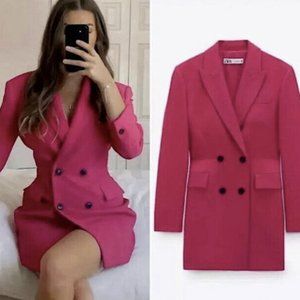 ZARA WOMEN NEW Fuchsia Long Blazer Dress Frock Coat M
